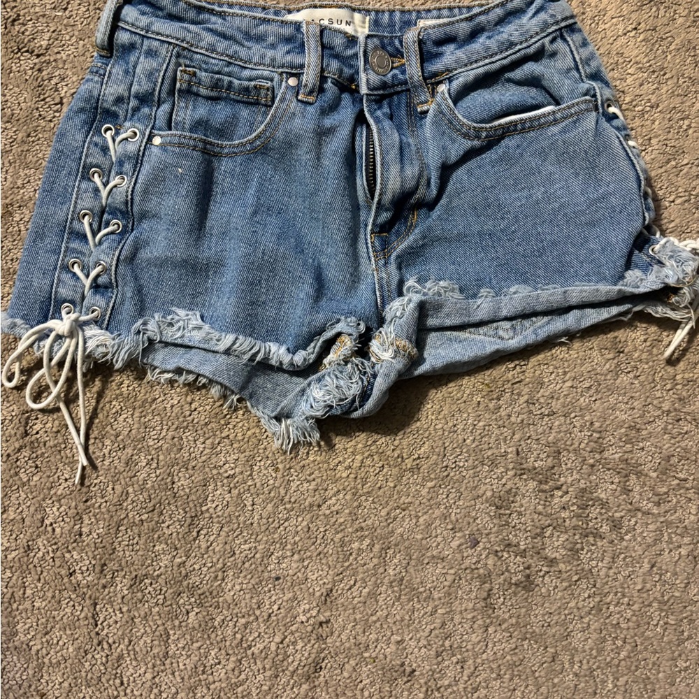 PacSun Blue Jean Shorts with Lace-Up Detail